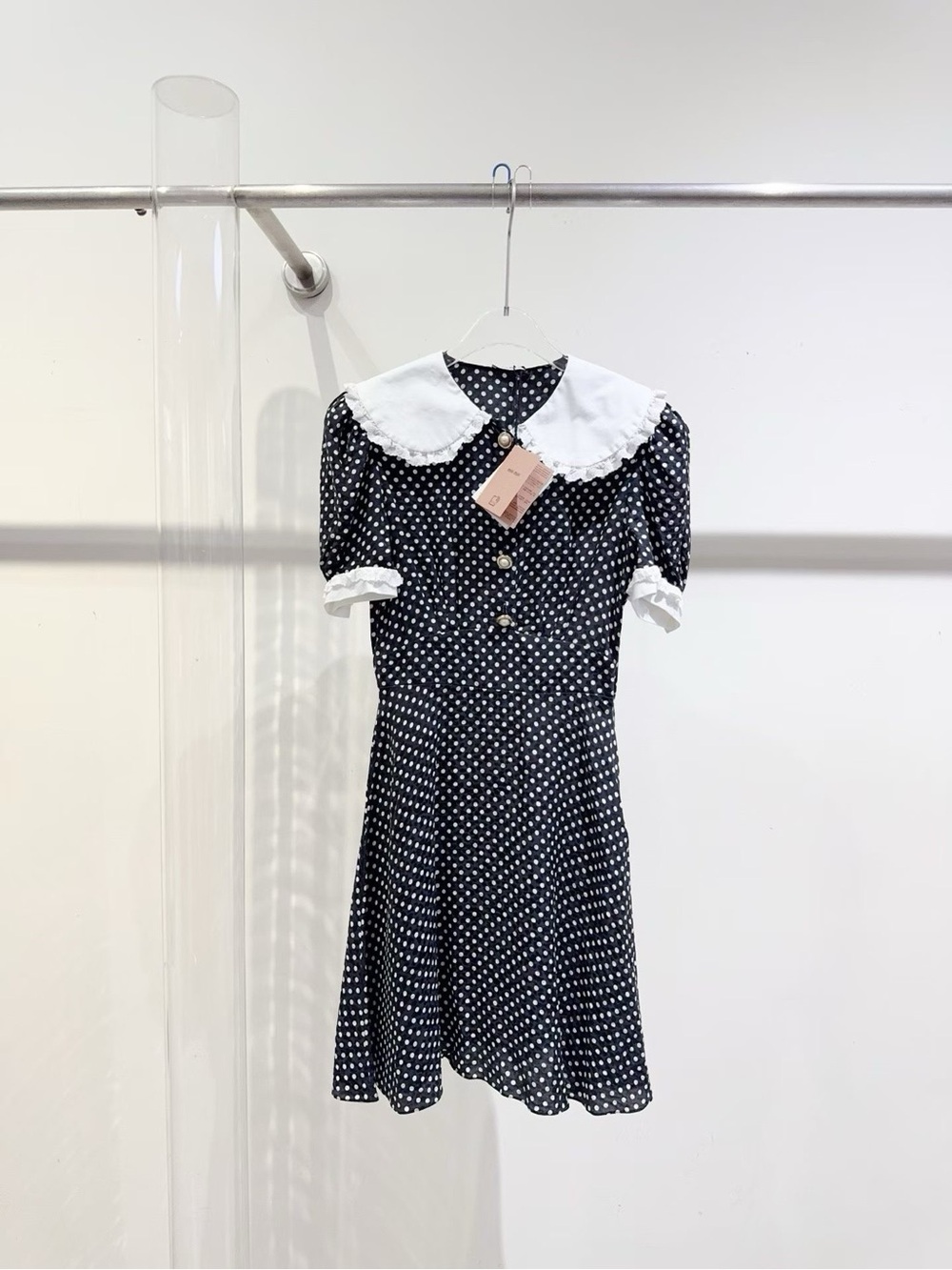 Miu Miu Dot Midi Dress with White Peter Pan Collar